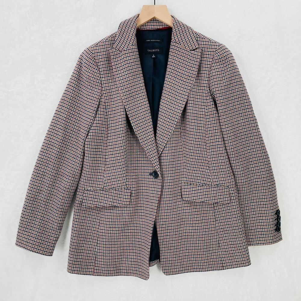 Talbots Blazer Jacket Womens 6 Herringbone Wool Blend One Button Surgeon Cuffs